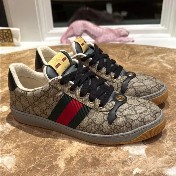 Gucci | Shoes | Gucci Cream And Black Sneakers With Luxury  display picture 1